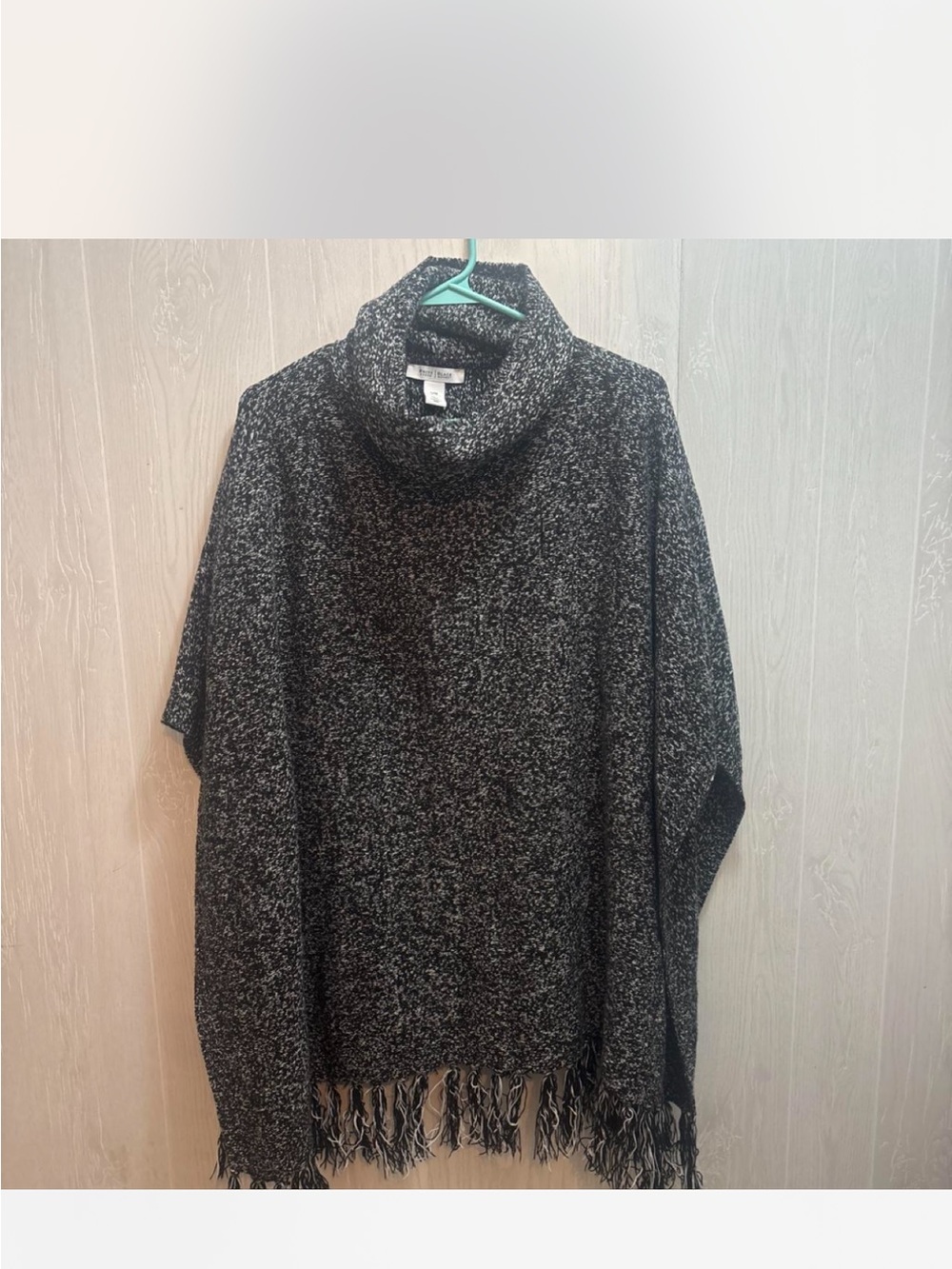 White House Black Market Black & White Marled Turtleneck Poncho